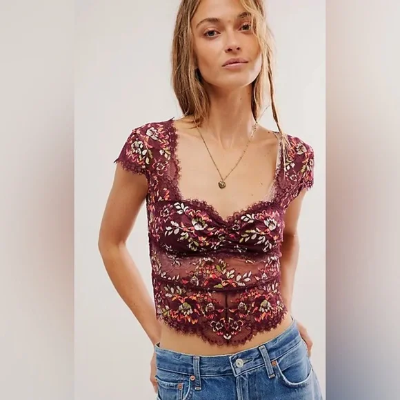 Free People Garden Party Lace Tee. NWT. Port royale - Picture 2 of 4